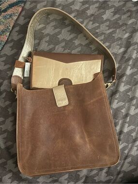 Jane Marie Leather Messenger Crossbody Bag Metallic Gold Accents + Wallet Set